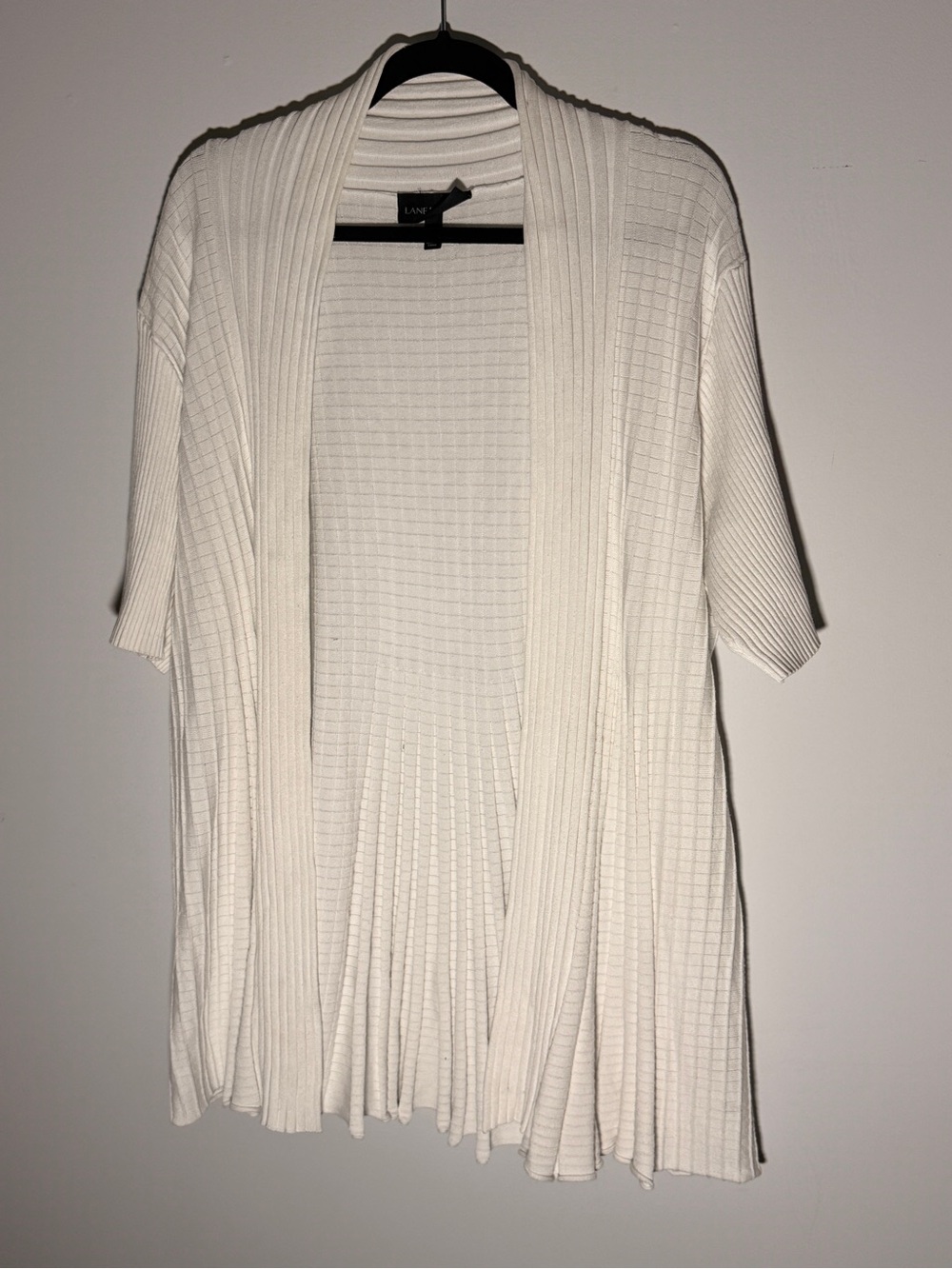 Lane Bryant Cream Ribbed Open-Front Short-Sleeve Cardigan